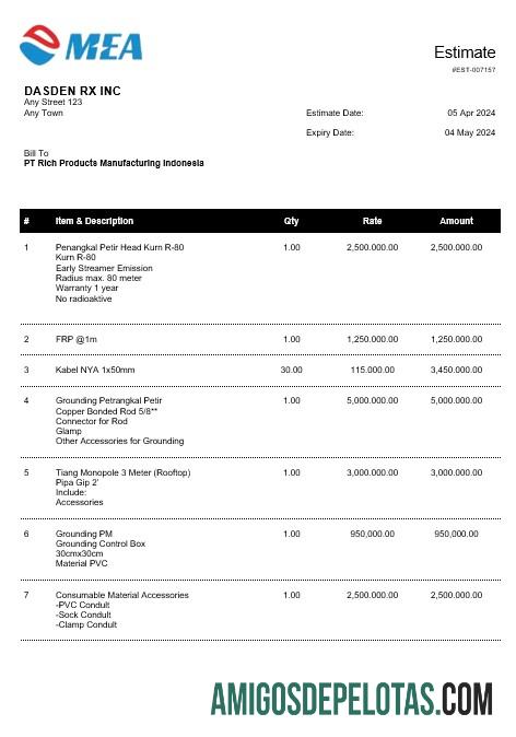 imprimível INDONÉSIA MEA Business Utility Bill Word e modelo PDF